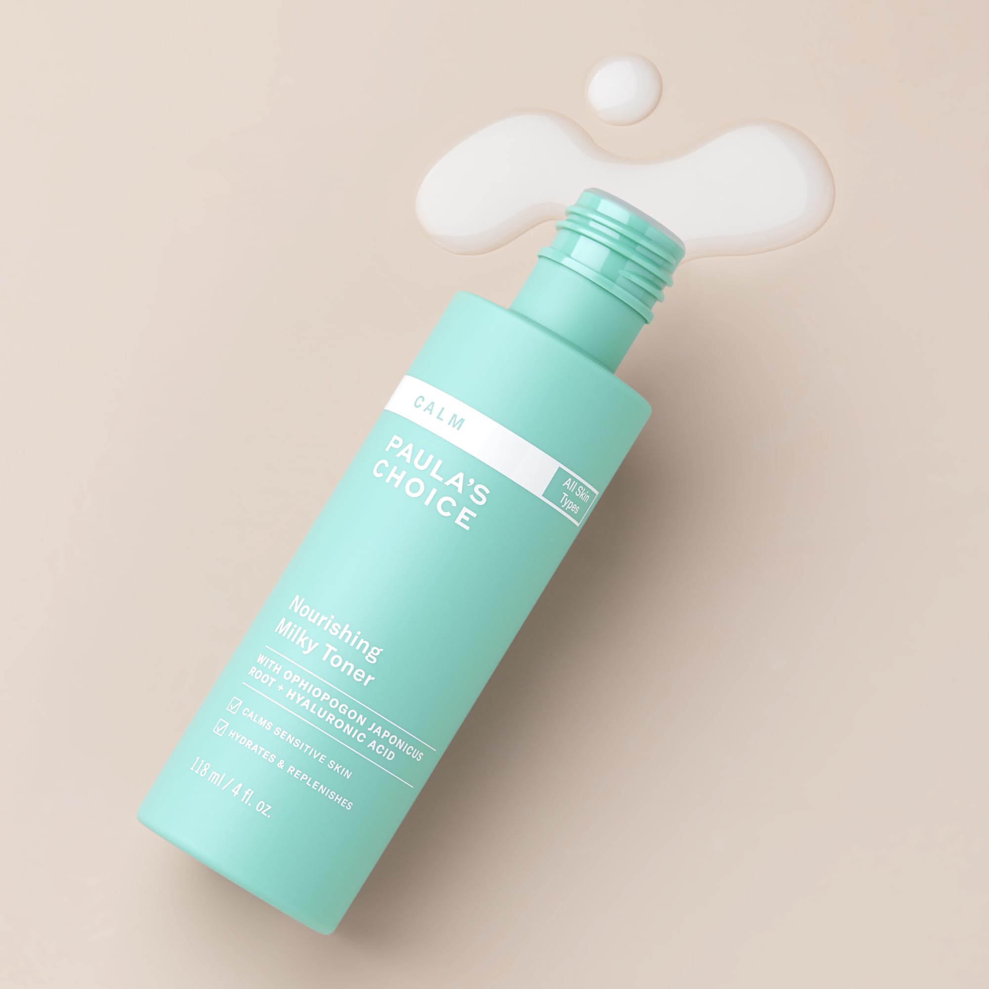 Paula's Choice Calm Nourishing Milky Toner pump-dispense for smooth, soothing application
