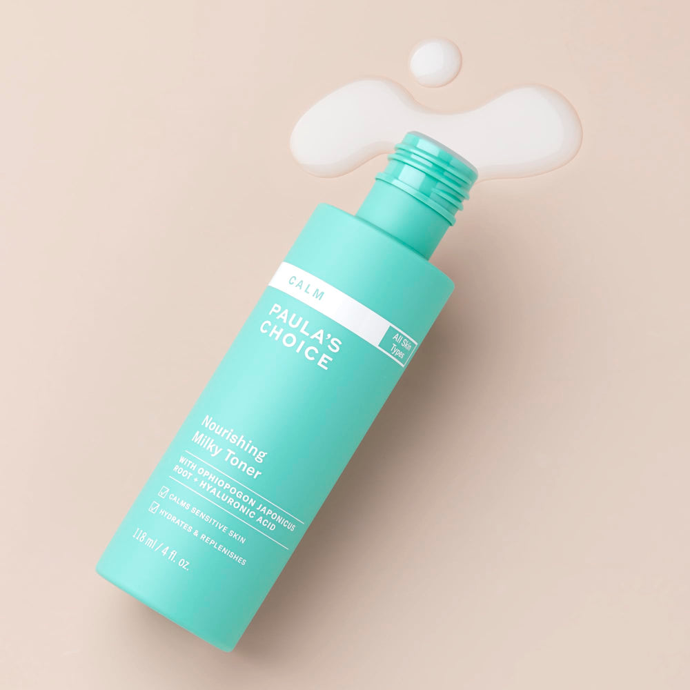 Paula's Choice Calm Nourishing Milky Toner pump-dispense for smooth, soothing application