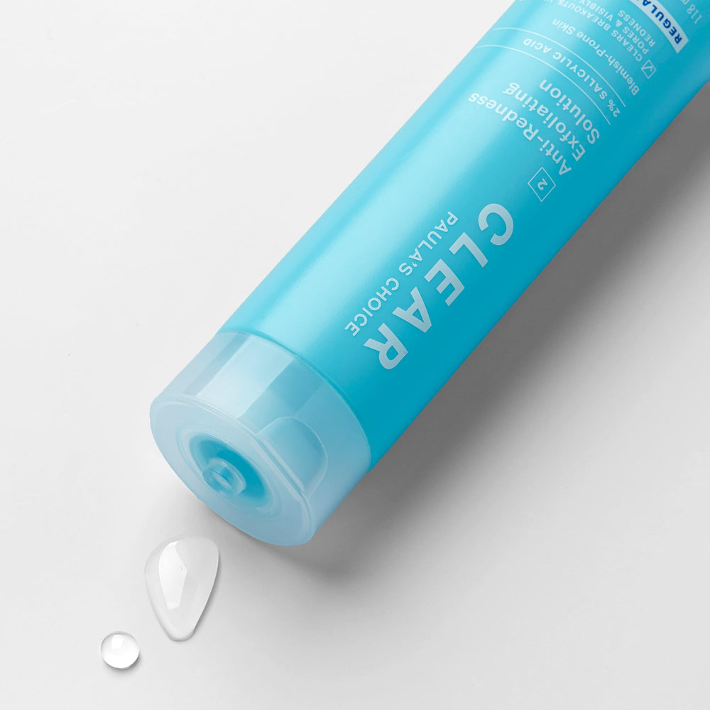 Paula's Choice CLEAR bottle close-up highlights fragrance-free formula soothing redness.
