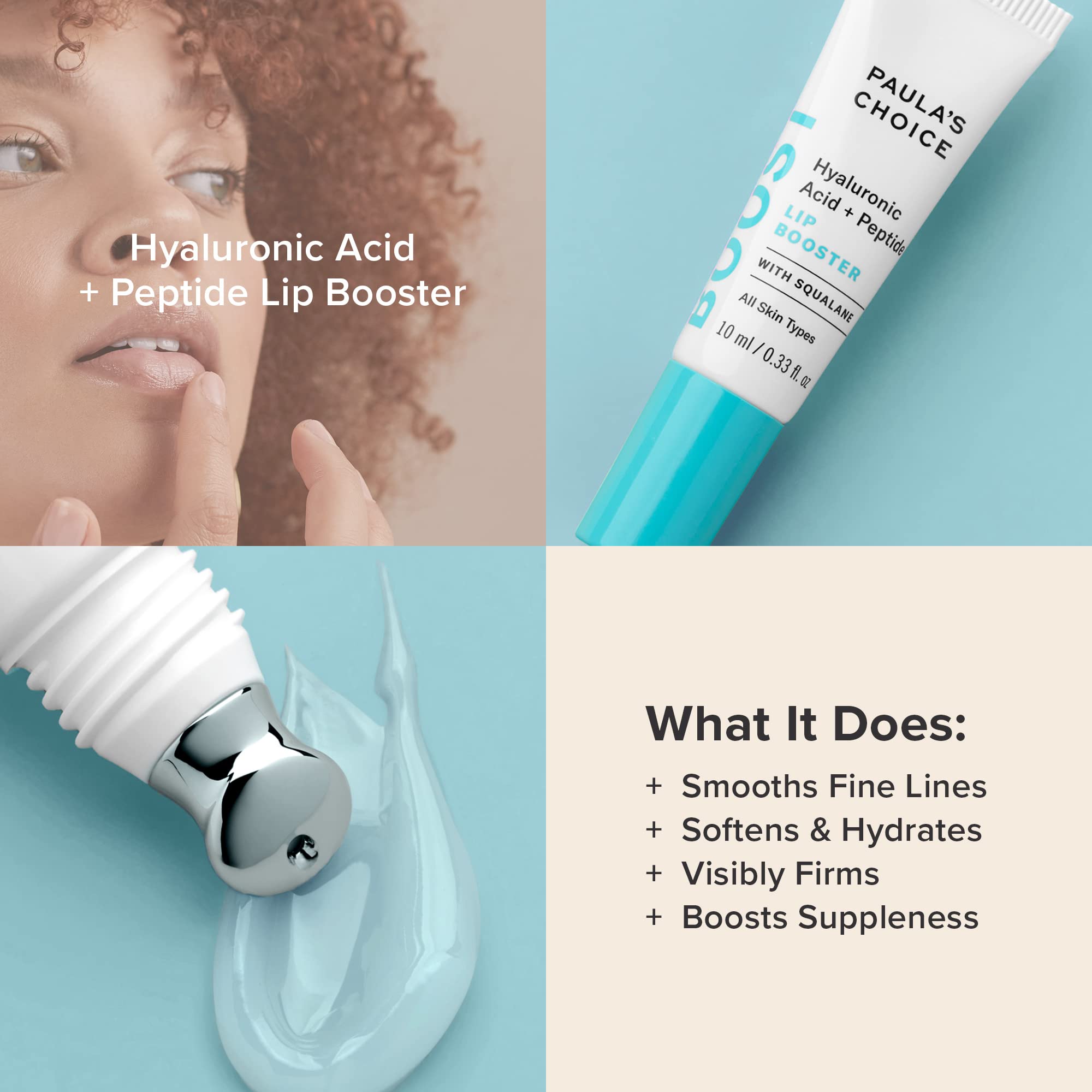 Paula's Choice Lip Booster packaging emphasizing reduced-plastic design.