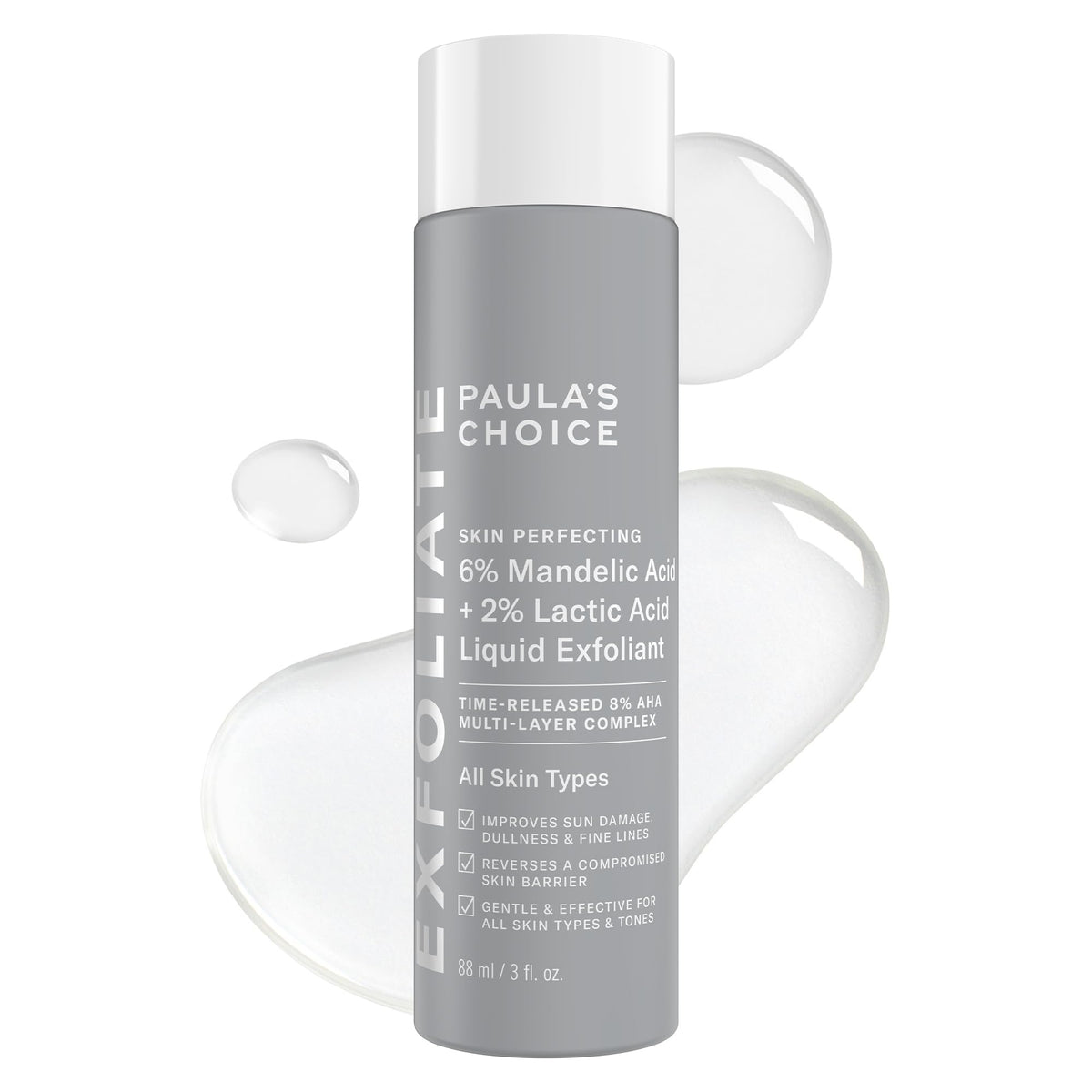 Paula's Choice mandelic-lactic exfoliant bottle with pump for gentle daily exfoliation