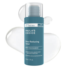 Paula's Choice Skin Balancing Toner bottle pour highlighting pore-refining action for combo skin.