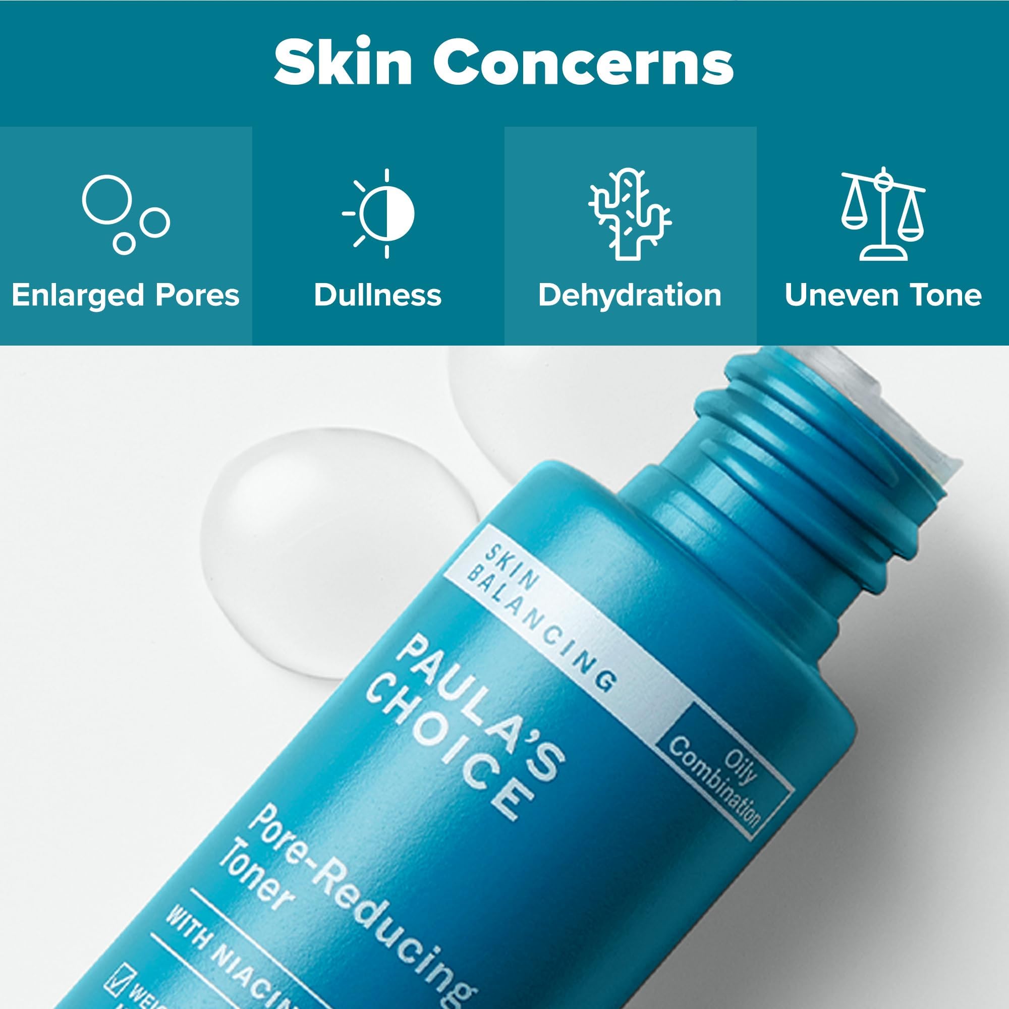 Paula's Choice toner ingredient shot showcases niacinamide and hyaluronic acid for hydration.
