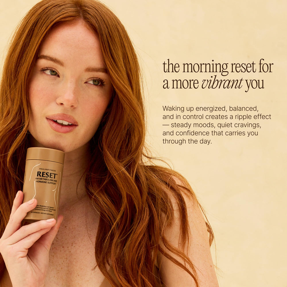 Paulina Fitness Reset AM packaging box with holistic wellness branding.