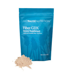 The Pause Life Fiber GDX front packaging showing gluten-free fiber blend for daily nutrition