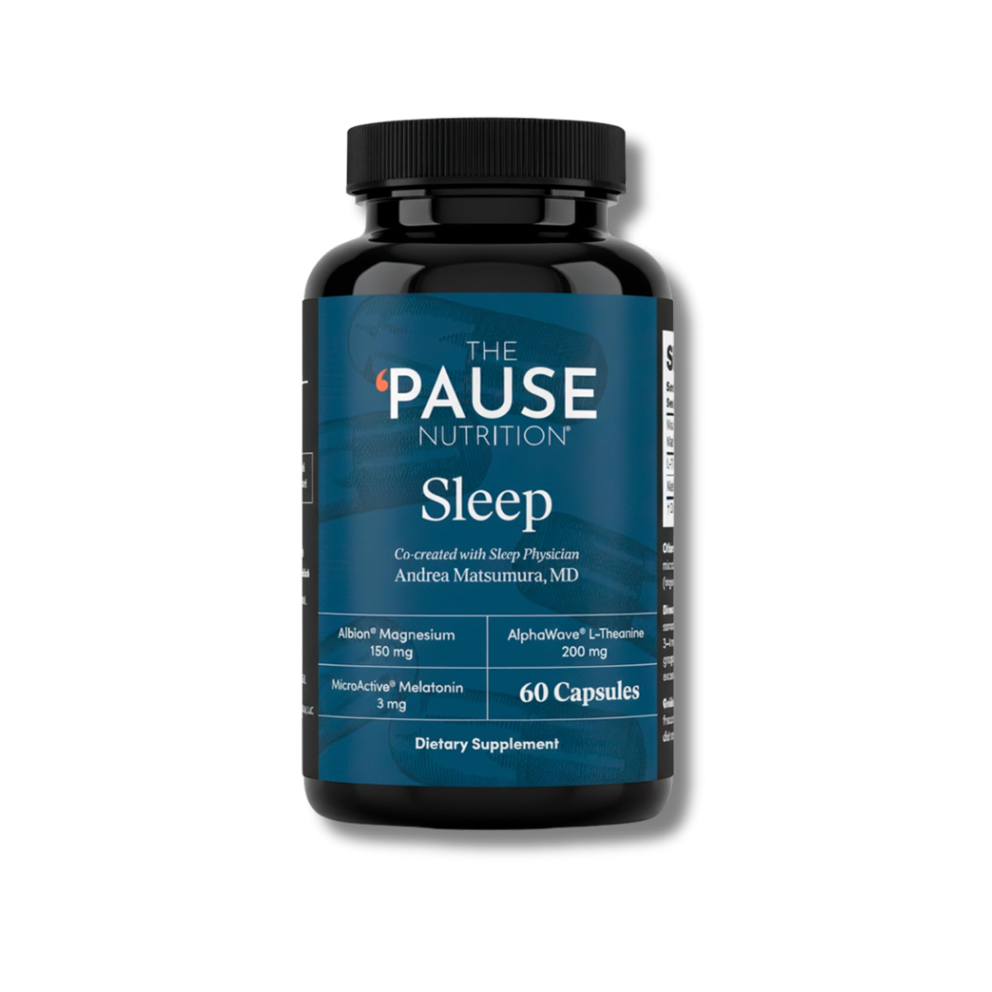 The 'Pause Life Sleep bottle with cap, showing an easy nightly routine for rest.
