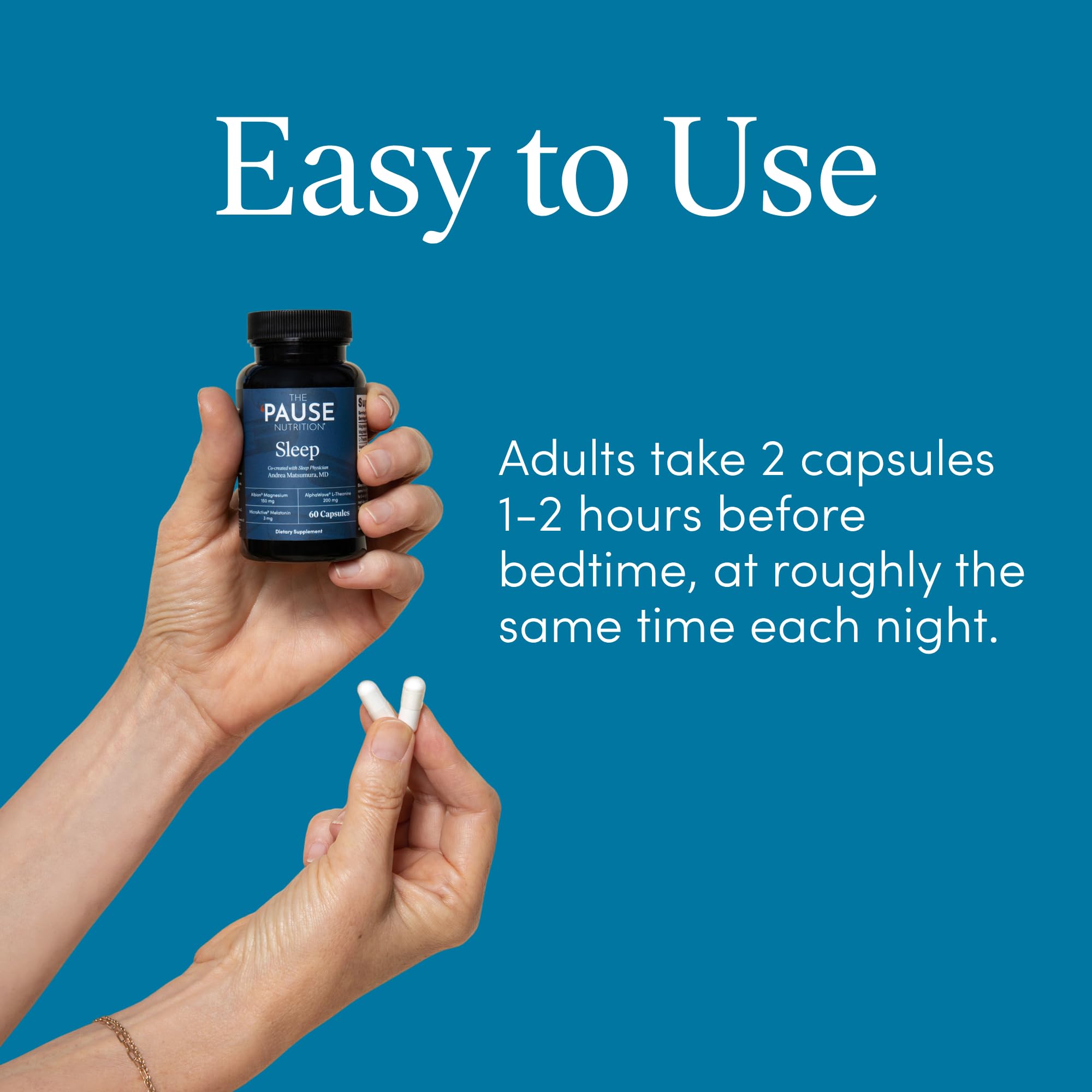 Chelated magnesium icon highlights mineral support for restful evenings.
