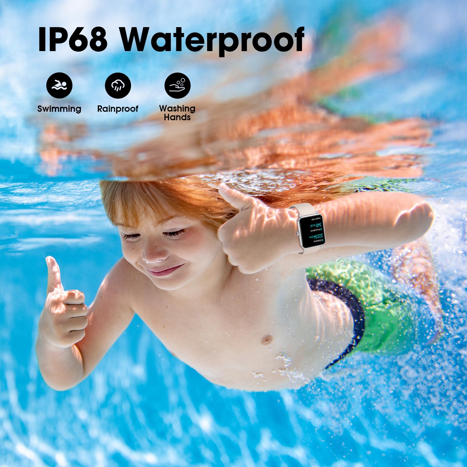 Pautios Pedometer Watch IP68 waterproof design supports swim use.