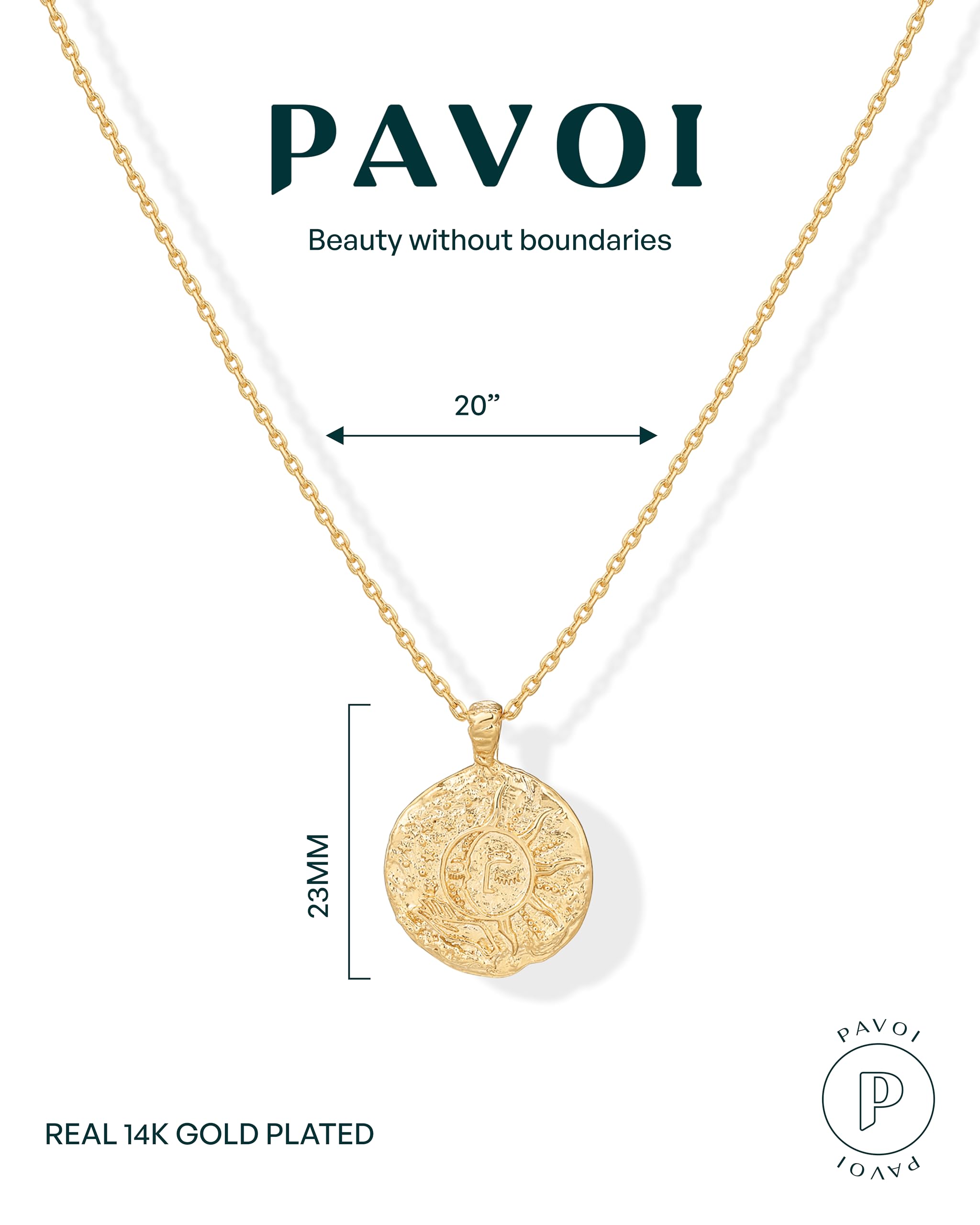 PAVOI yellow gold plating on coin pendant offers luxe look and hypoallergenic comfort.