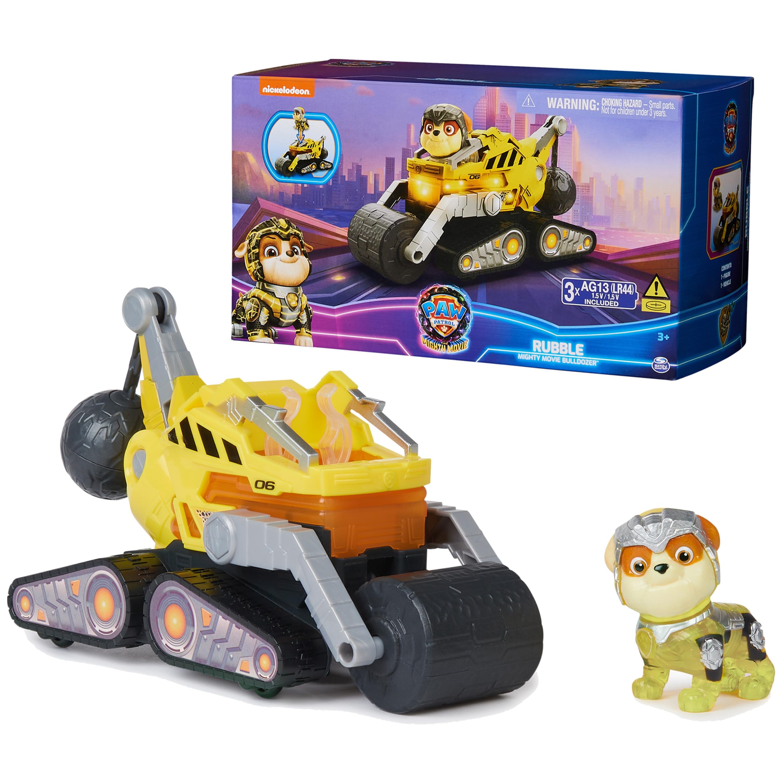 Paw Patrol Rubble Mighty Movie construction truck front view for action-packed rescues.
