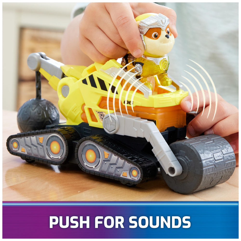 Paw Patrol Rubble truck side detail showcases durable construction and vivid colors.