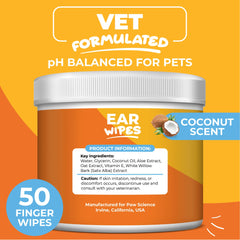 Paw Science cat ear cleaner wipes close up demonstrates safe, targeted ear care.