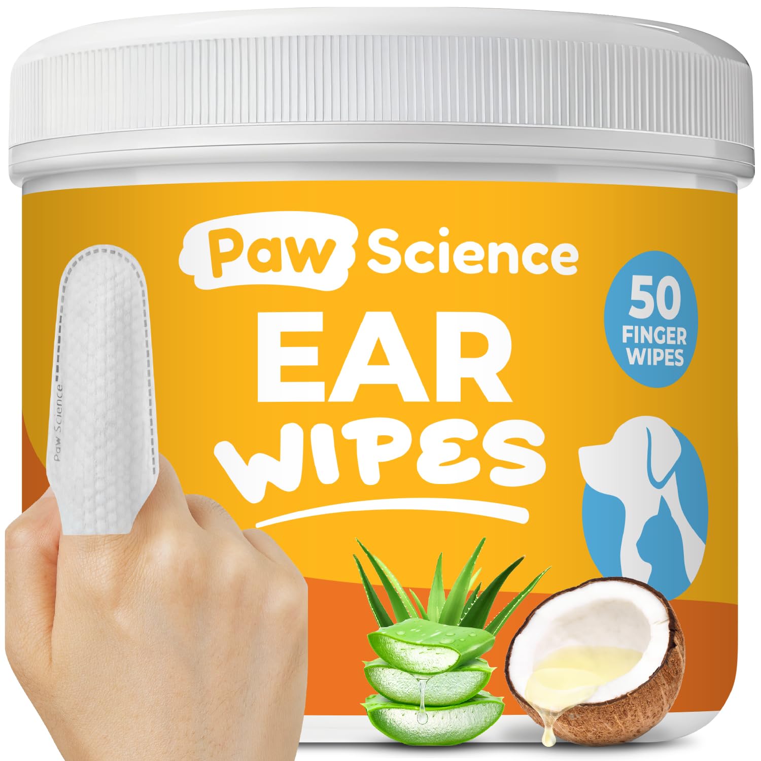 Paw Science dog ear cleaner wipes box front showing the product for clean, deodorized ears.