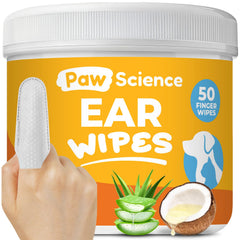 Paw Science dog ear cleaner wipes box front showing the product for clean, deodorized ears.