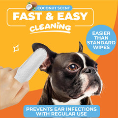 Paw Science dog ear cleaner wipes pack graphic highlights gentle, hypoallergenic ear care.