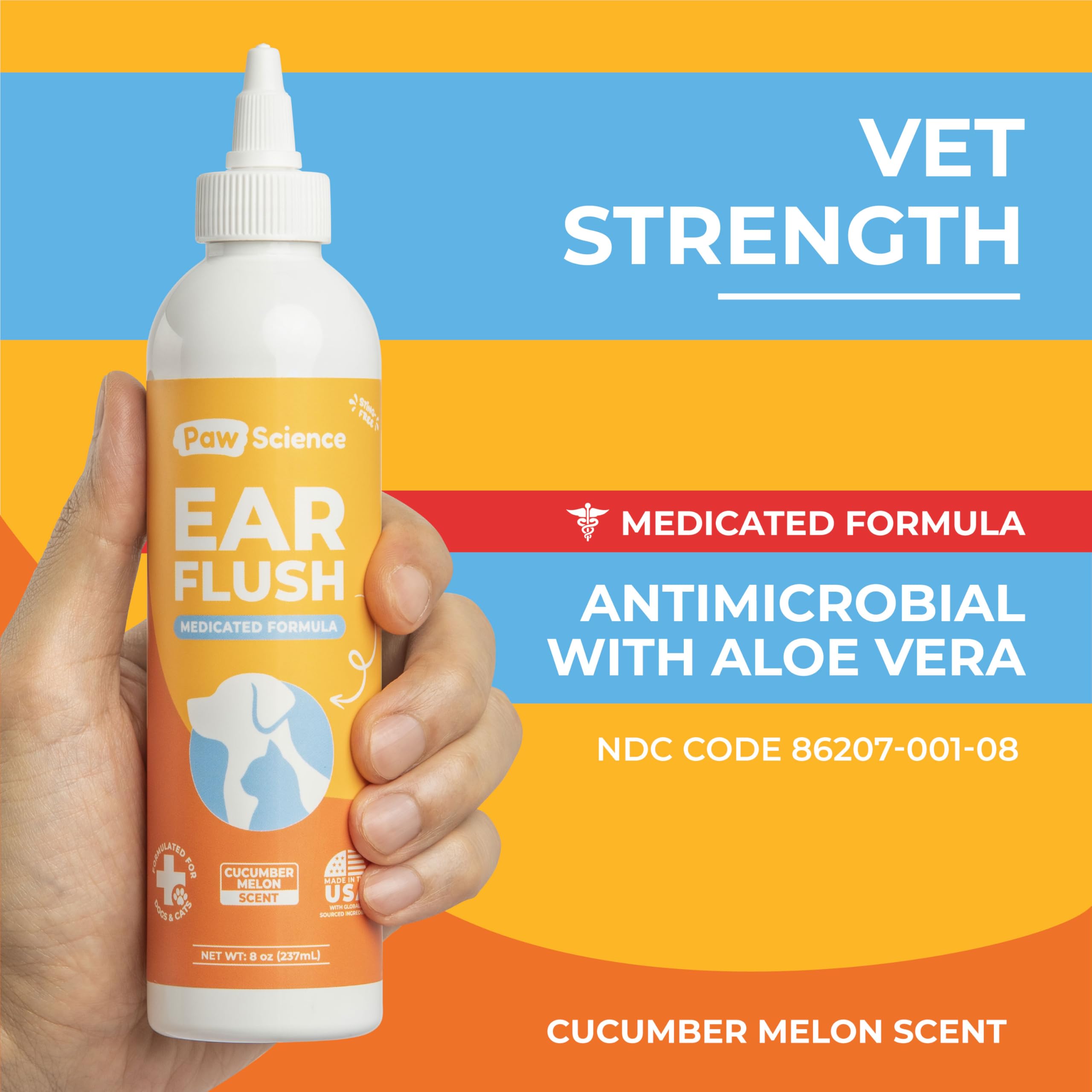 Paw Science ear cleaner application on ear demonstrates gentle cleansing for pets.
