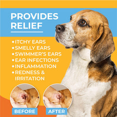 Paw Science ear cleaner label highlights vet-strength formula and aloe soothing properties.