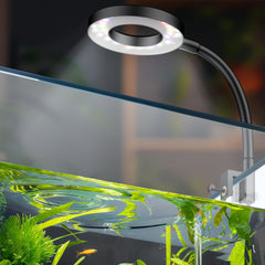 Pawfly 6W LED aquarium light close-up showing full spectrum for vibrant colors and plant growth.