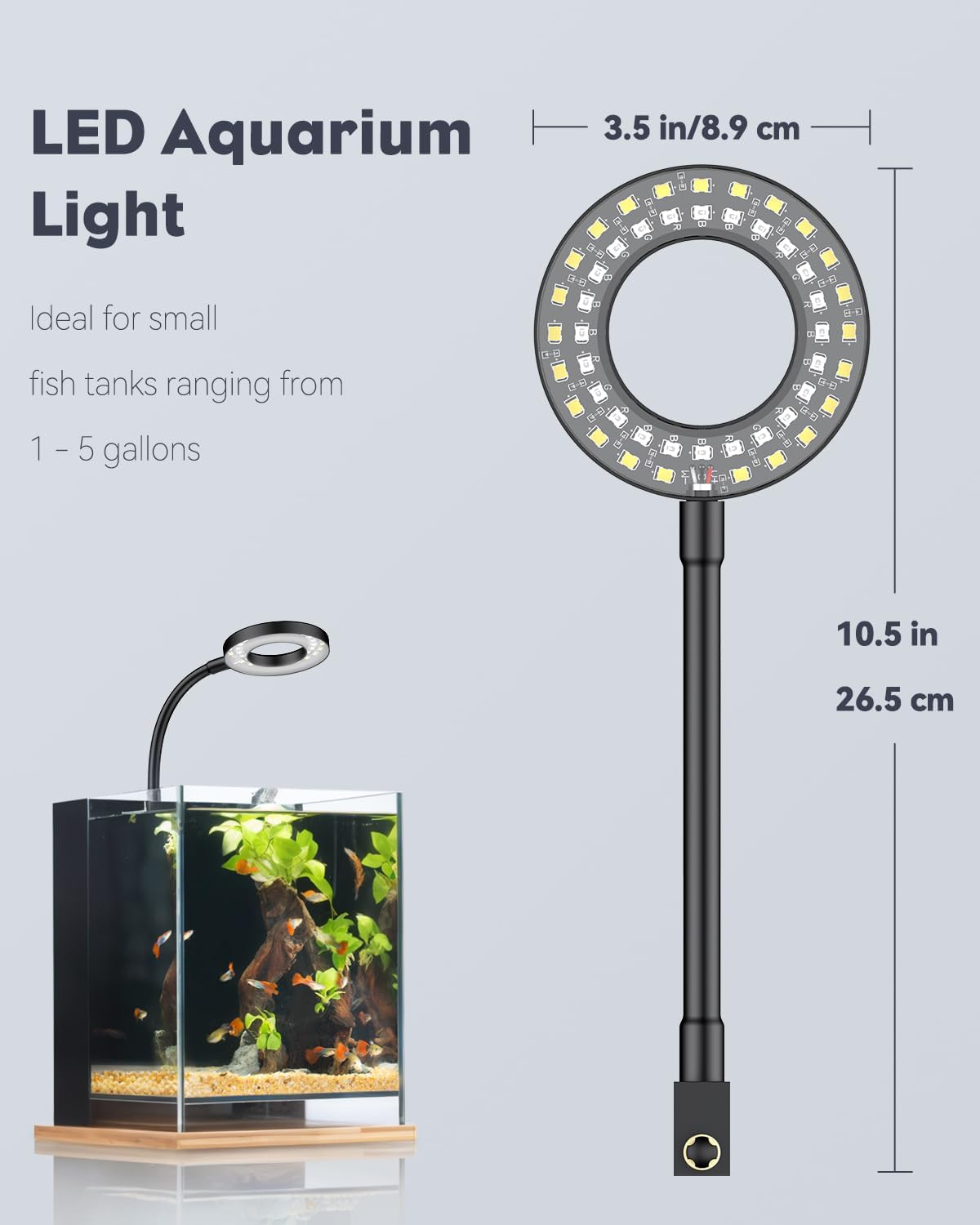 Pawfly 6W LED aquarium light gooseneck adjustment for precise illumination angles.