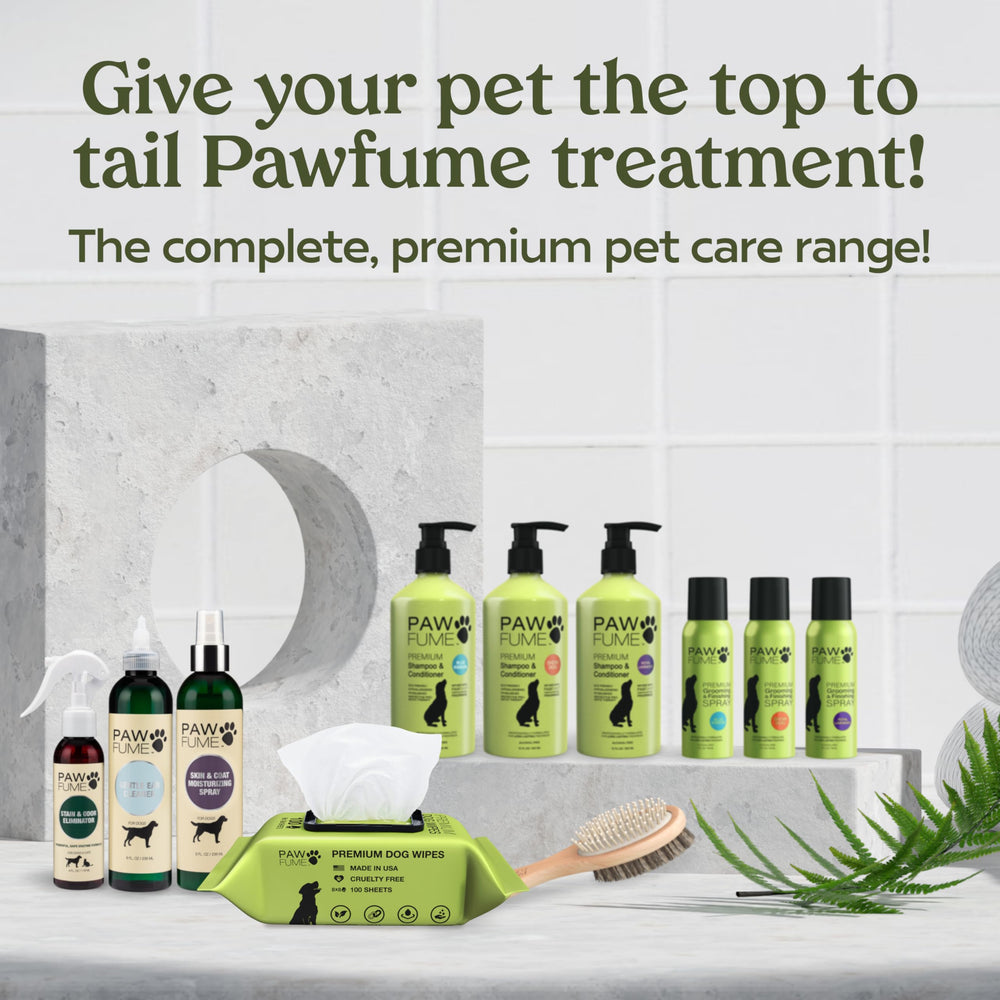 Paw Fume grooming wipes for soft, lint-free fur cleaning.