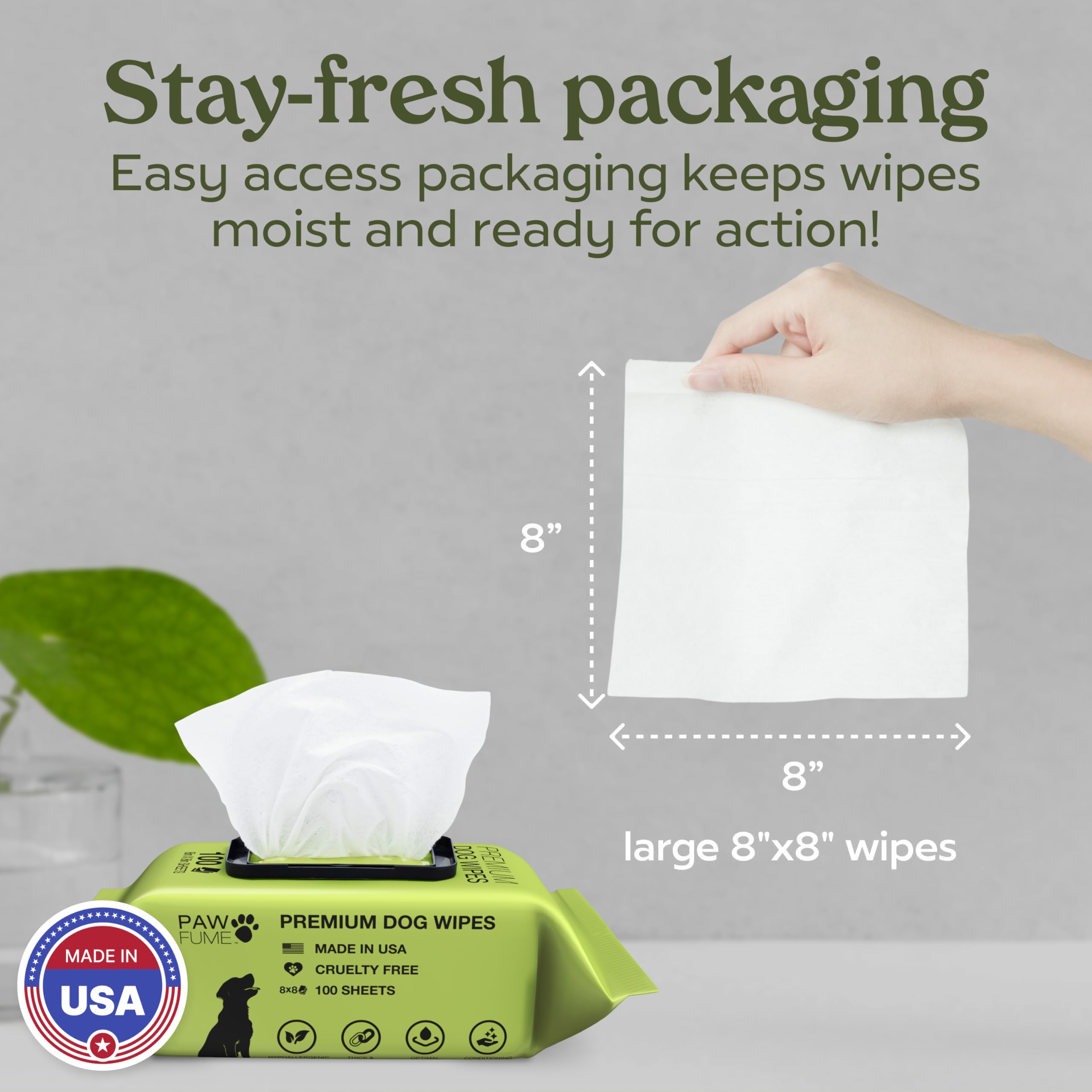 Paw Fume resealable lid pack keeps wipes fresh.