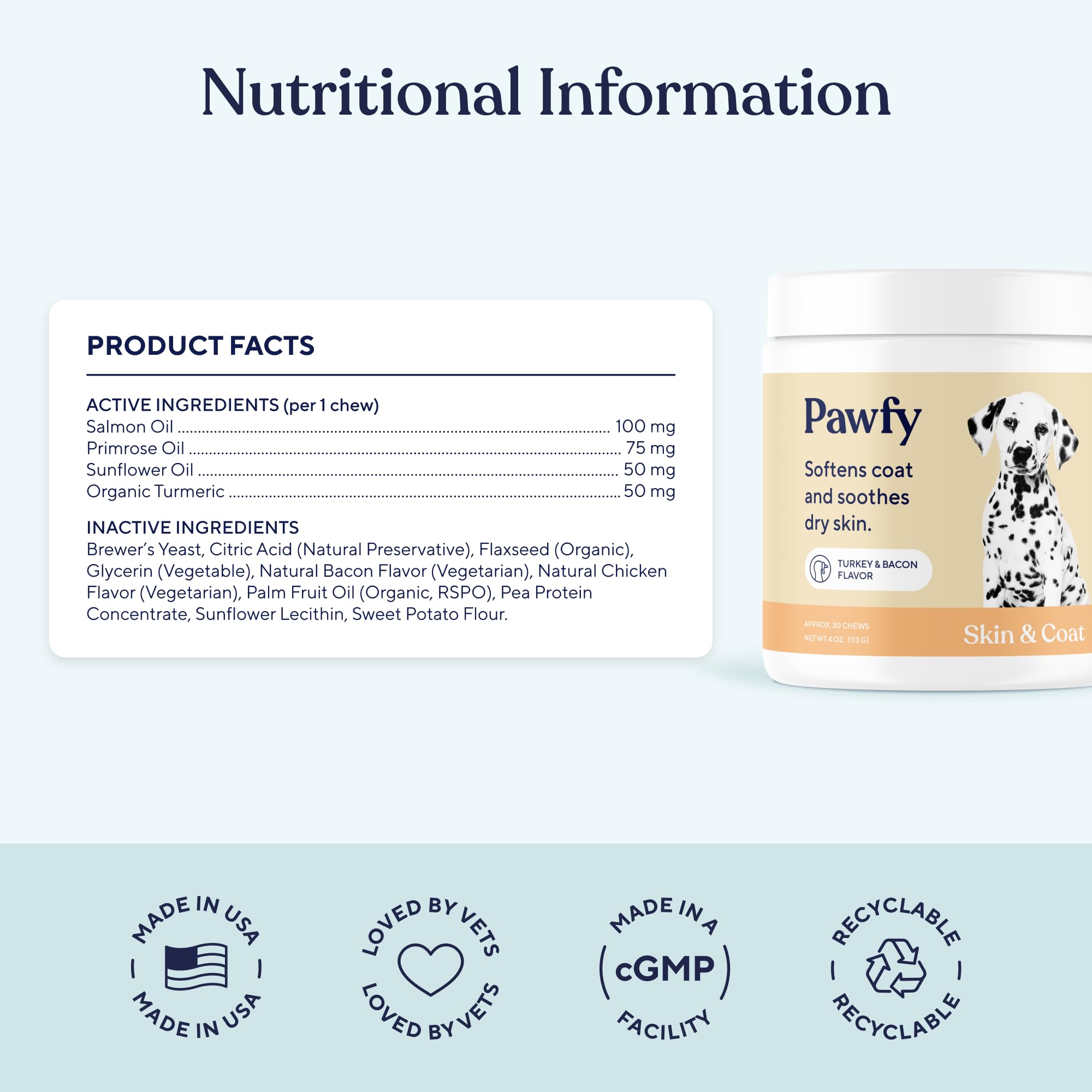 Close-up of Pawfy chew for itching relief and calming effects on dogs.