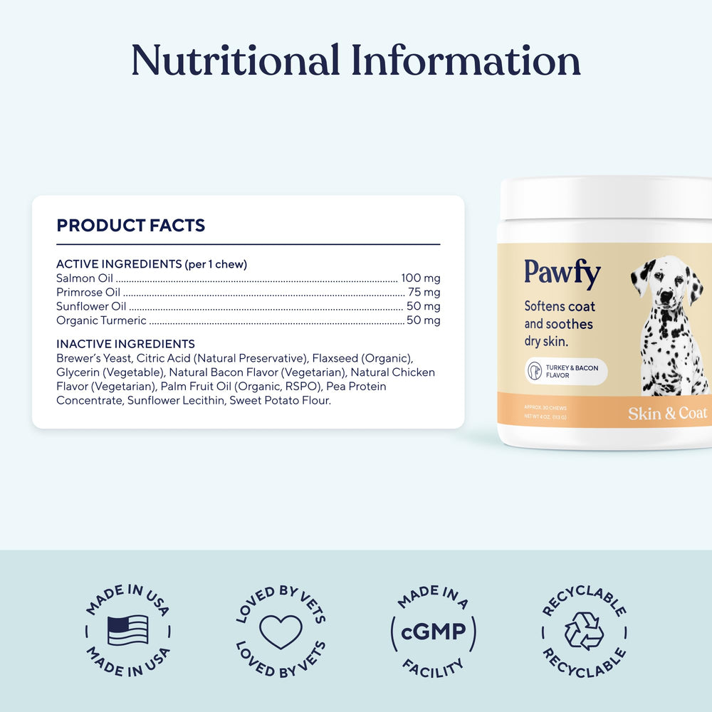 Close-up of Pawfy chew for itching relief and calming effects on dogs.
