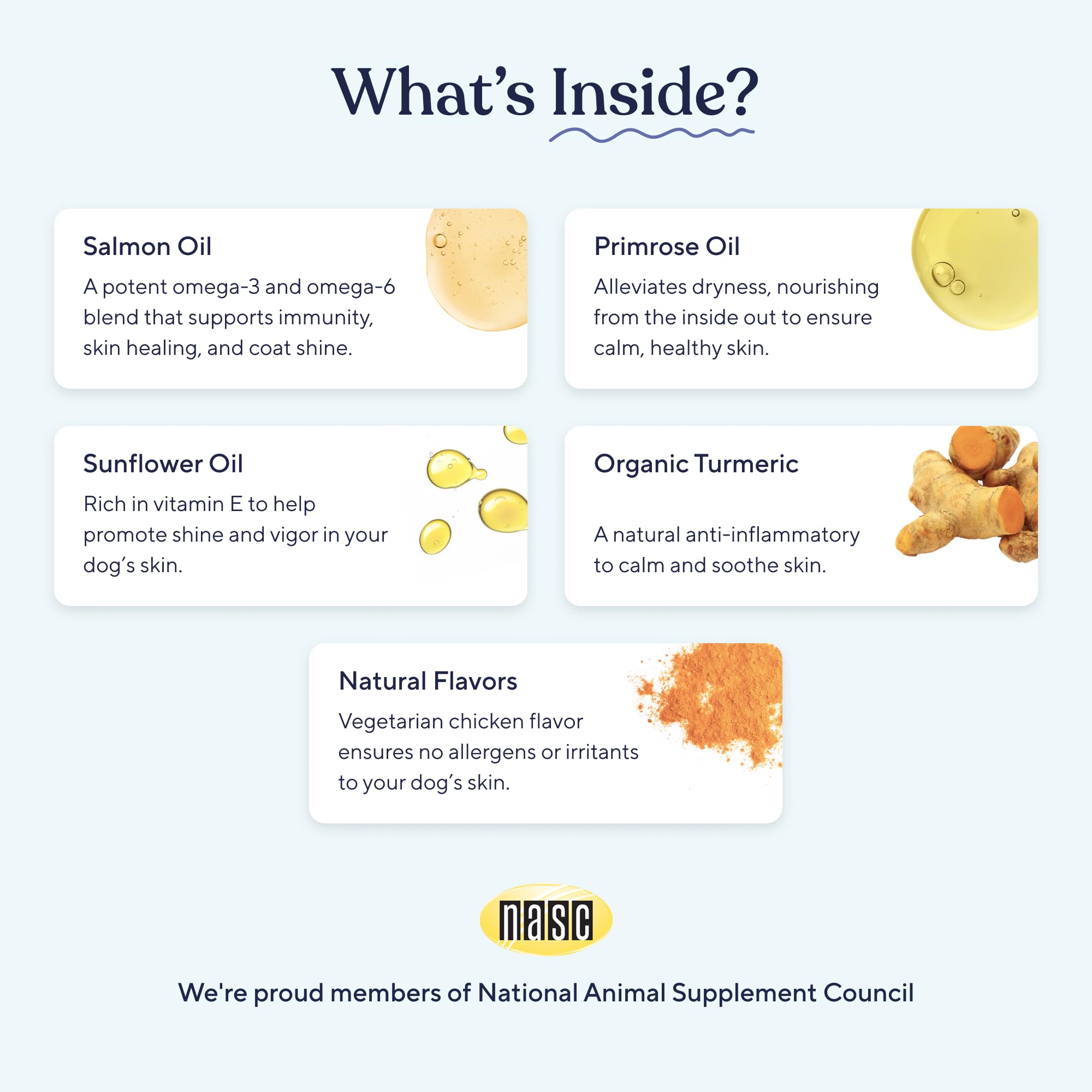 Pawfy ingredients label highlighting natural formula for skin health.