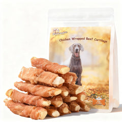 Friandise Pawmate poulet enroulé autour cartilage de boeuf avec calcium, récompense protéinée