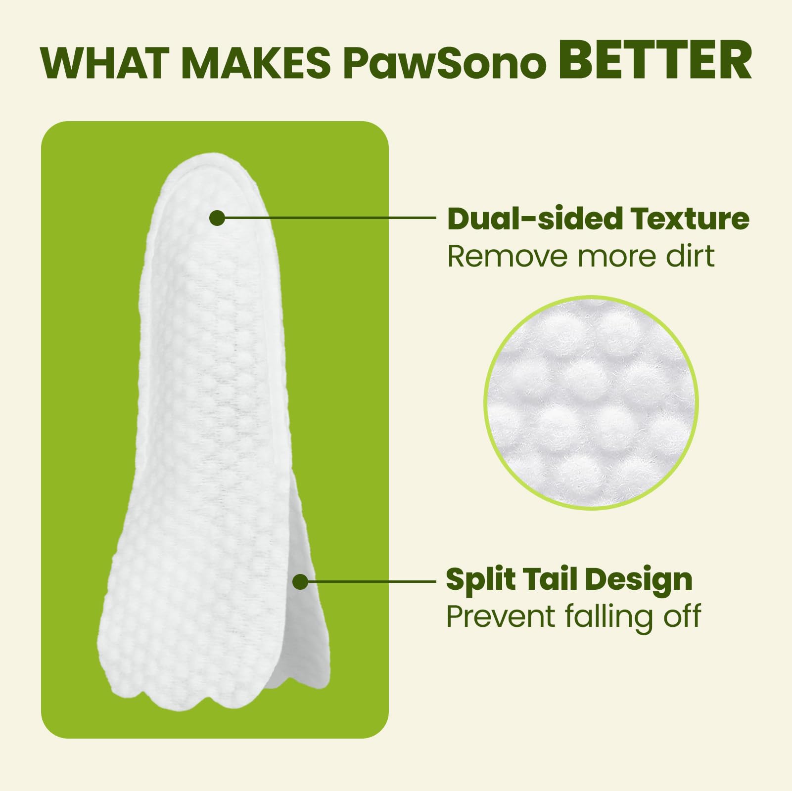PawSono dog ear wipes with finger design for gentle cleaning.