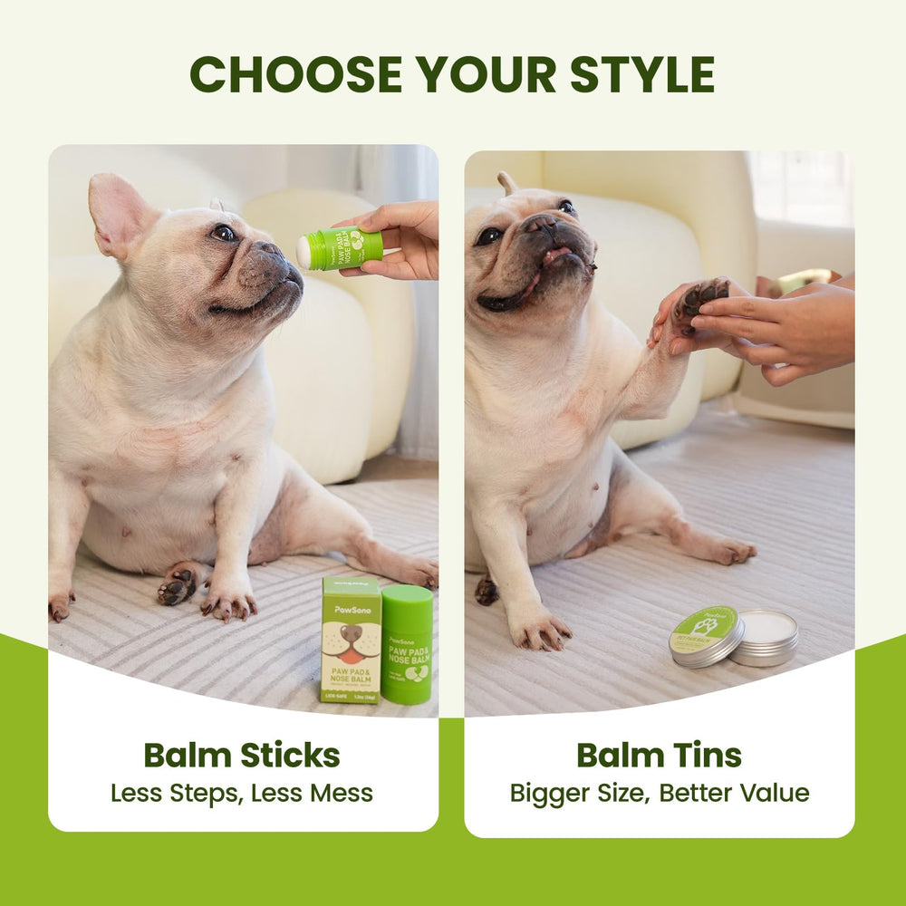 PawSono balm in a compact 1.3 oz stick for travel.