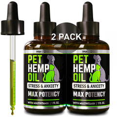 Pawstopia hemp oil bottle for dogs and cats promotes calm moods