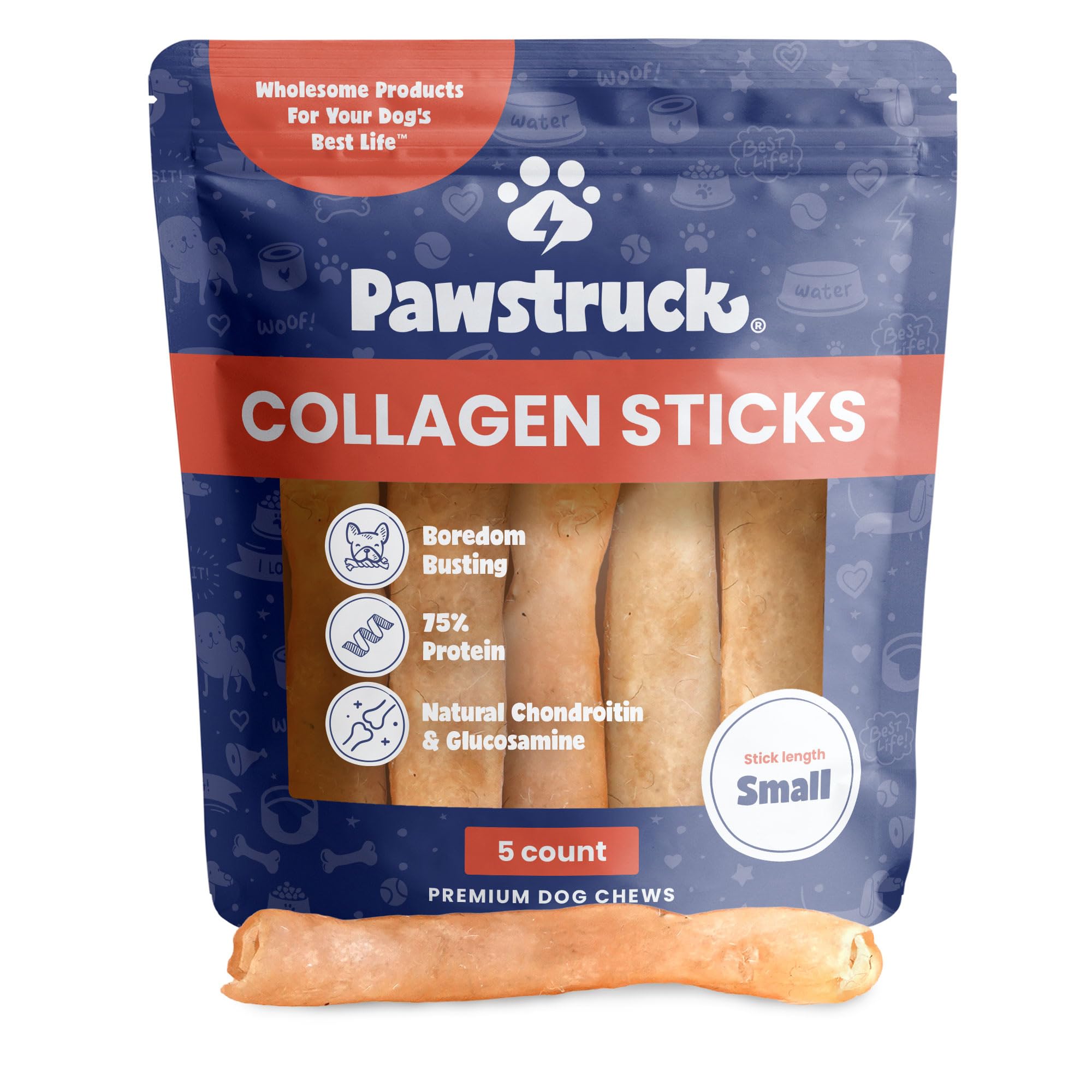 Pawstruck Beef Collagen Sticks packaging, premium single-ingredient dog chews for lasting enjoyment.