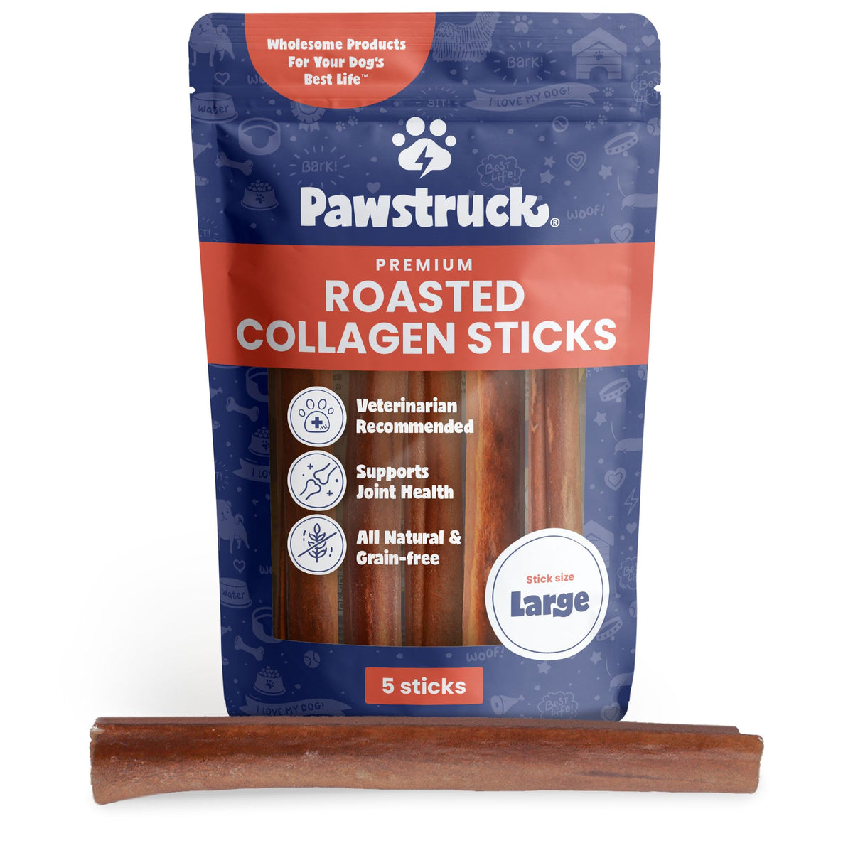 Pawstruck collagen sticks 11-12 inch beef chew for dogs with long-lasting engagement.