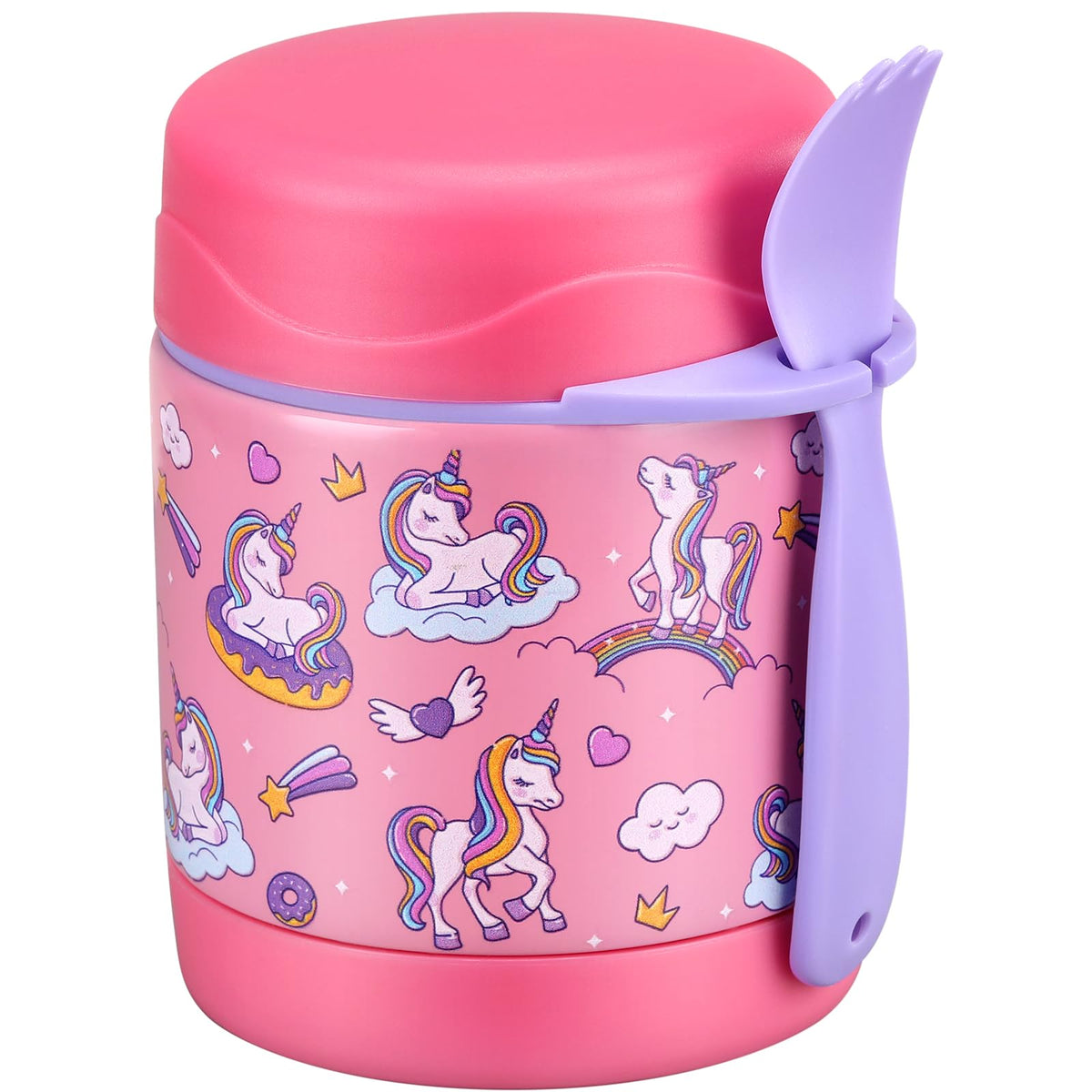 Pawtong 10oz Soup Thermo front view with pink horse design for kids