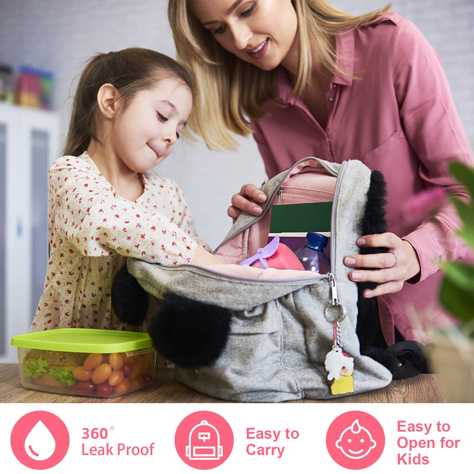 Kid-friendly lunch jar shown ready to fit in a school bag