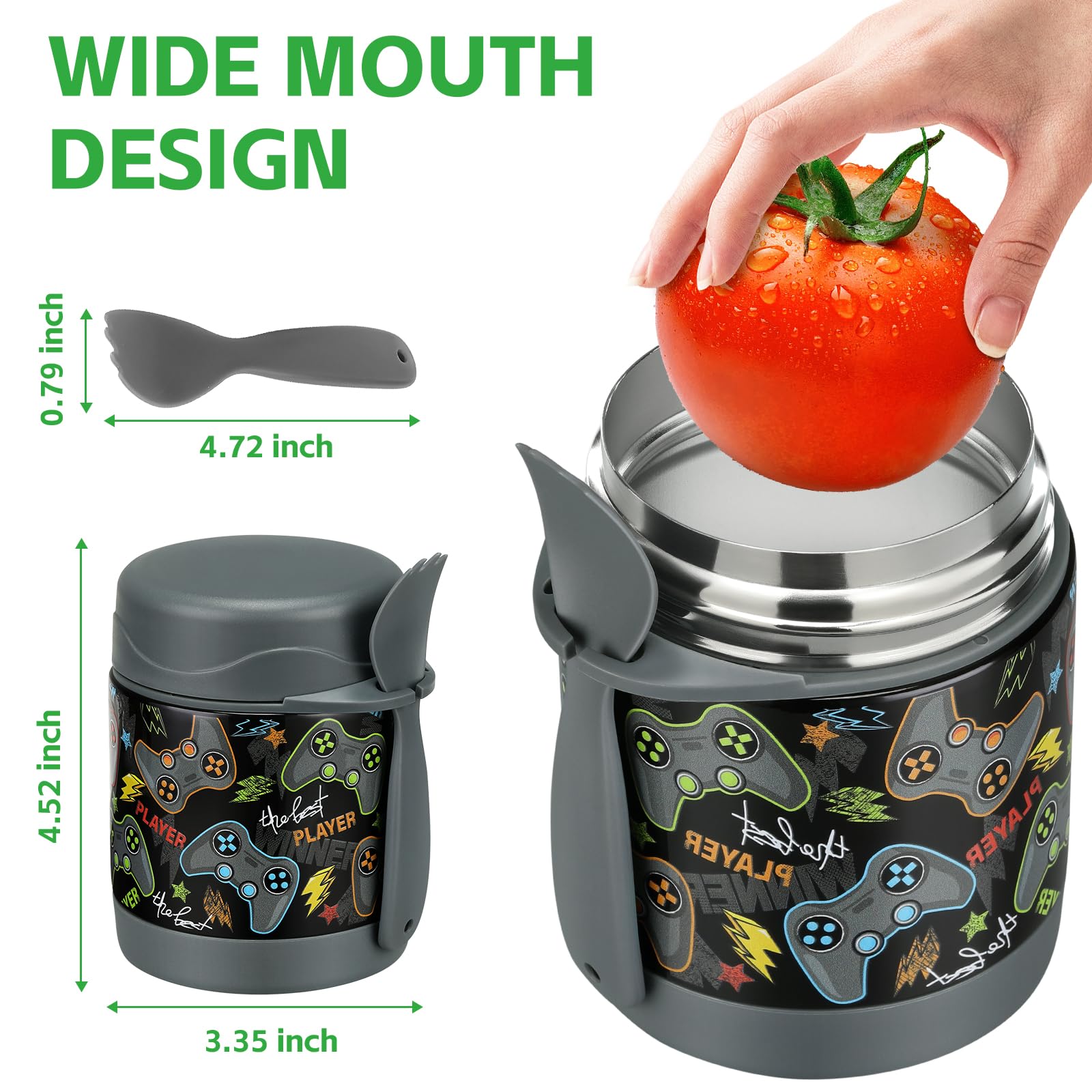Pawtong kids lunch thermo front view shows portable design for backpacks.