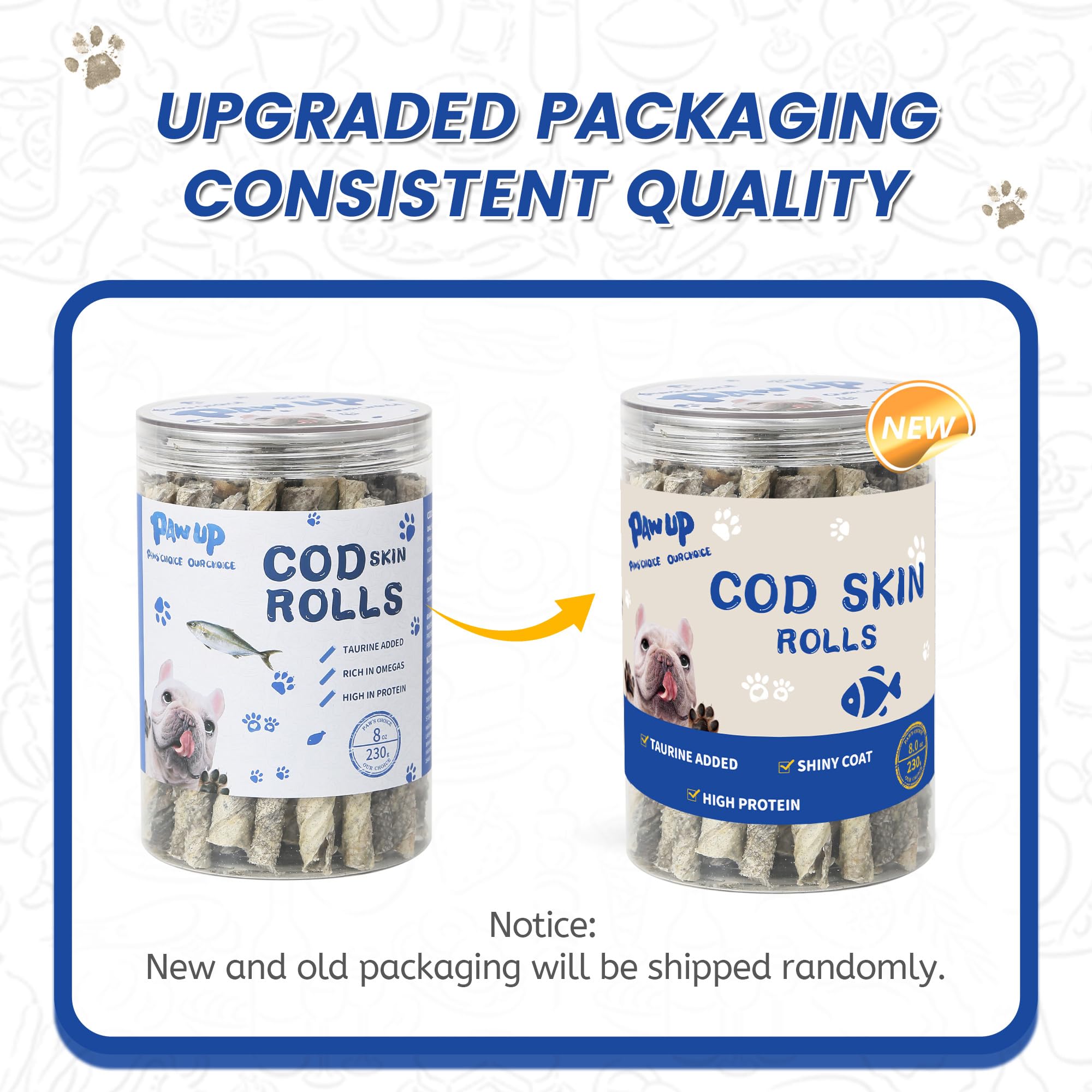 PAWUP Cod Skin Rolls 8 oz packaging with 30-35 count highlights value