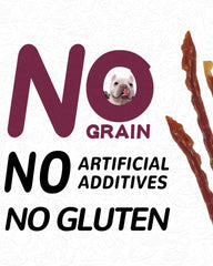 PAWUP duck jerky strips hand portion for easy training rewards.