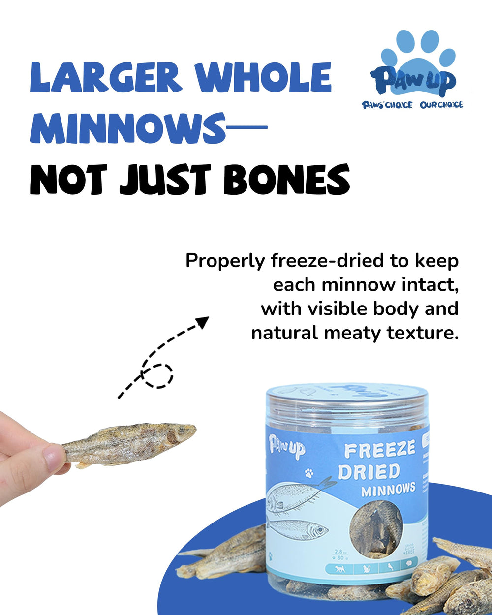 PAWUP Minnows whole-sized chunks ideal for larger chews during training.