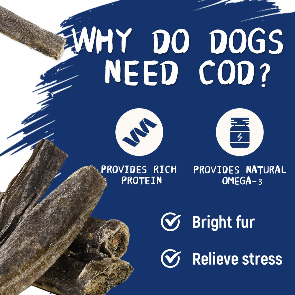 PAWUP natural fish flavor cod skin rolls, pleasing texture for chewing and tartar control.