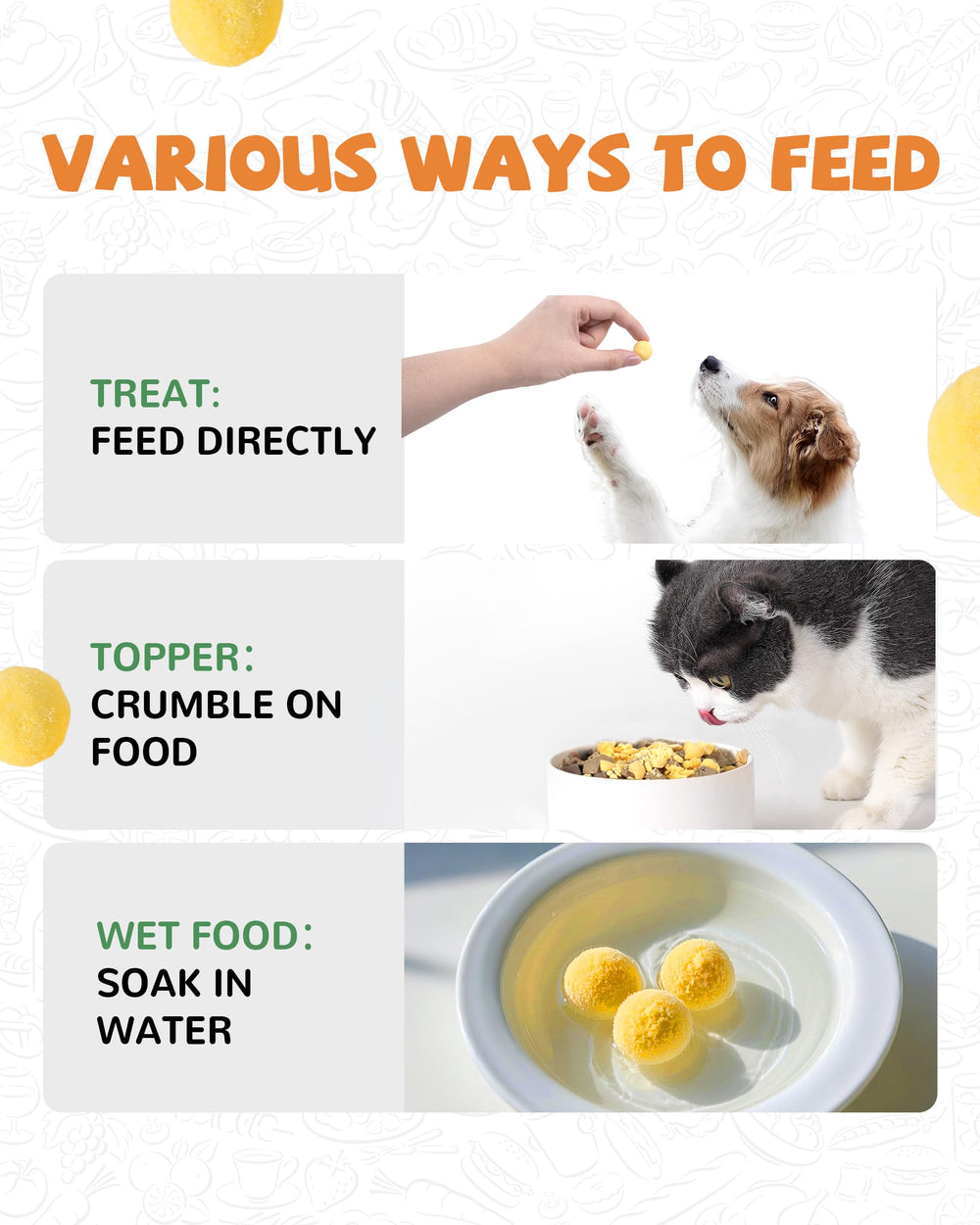 PAWUP quail yolk treats for cats, served as a snack topper.