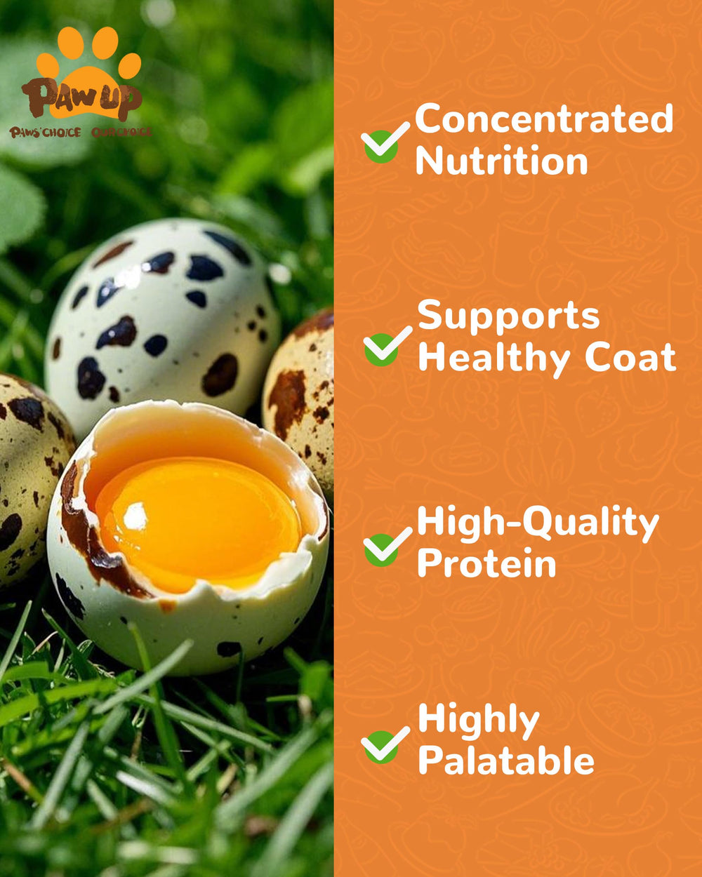 PAWUP rehydrated quail yolk aroma highlighting enhanced meal aroma.