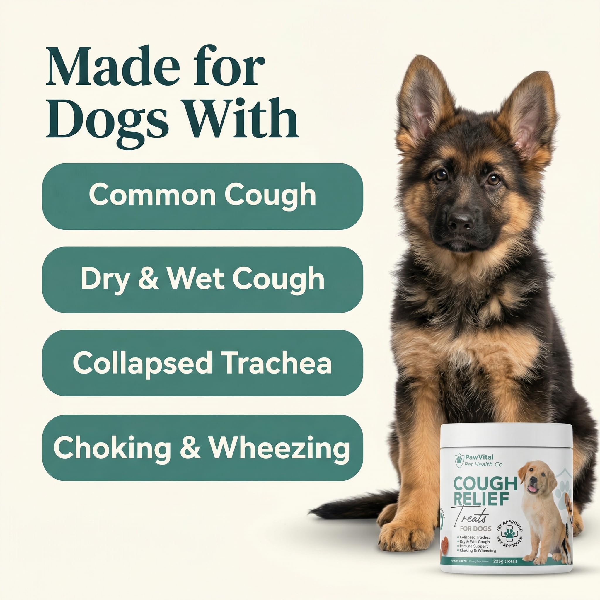 PawVital 9-active-ingredients blend for canine respiratory comfort.