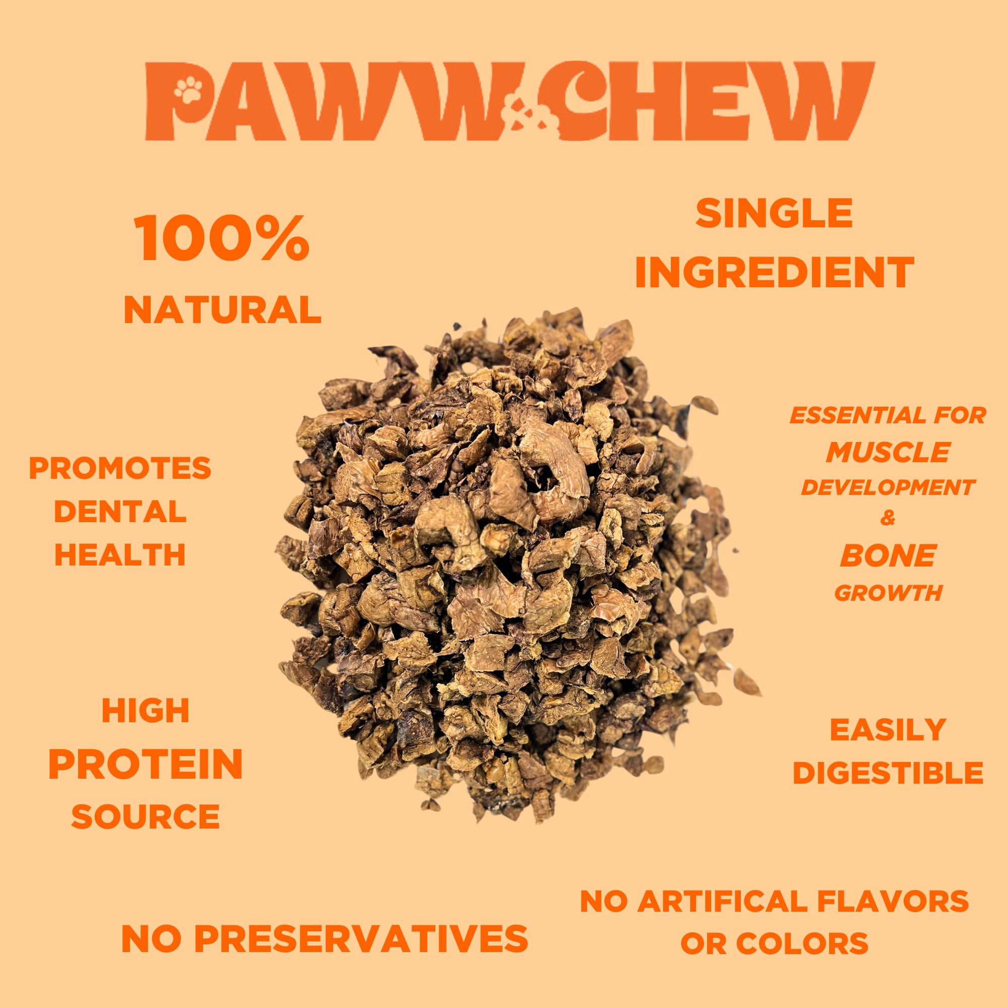 PAWW CHEW beef lung treat made in USA label communicates quality