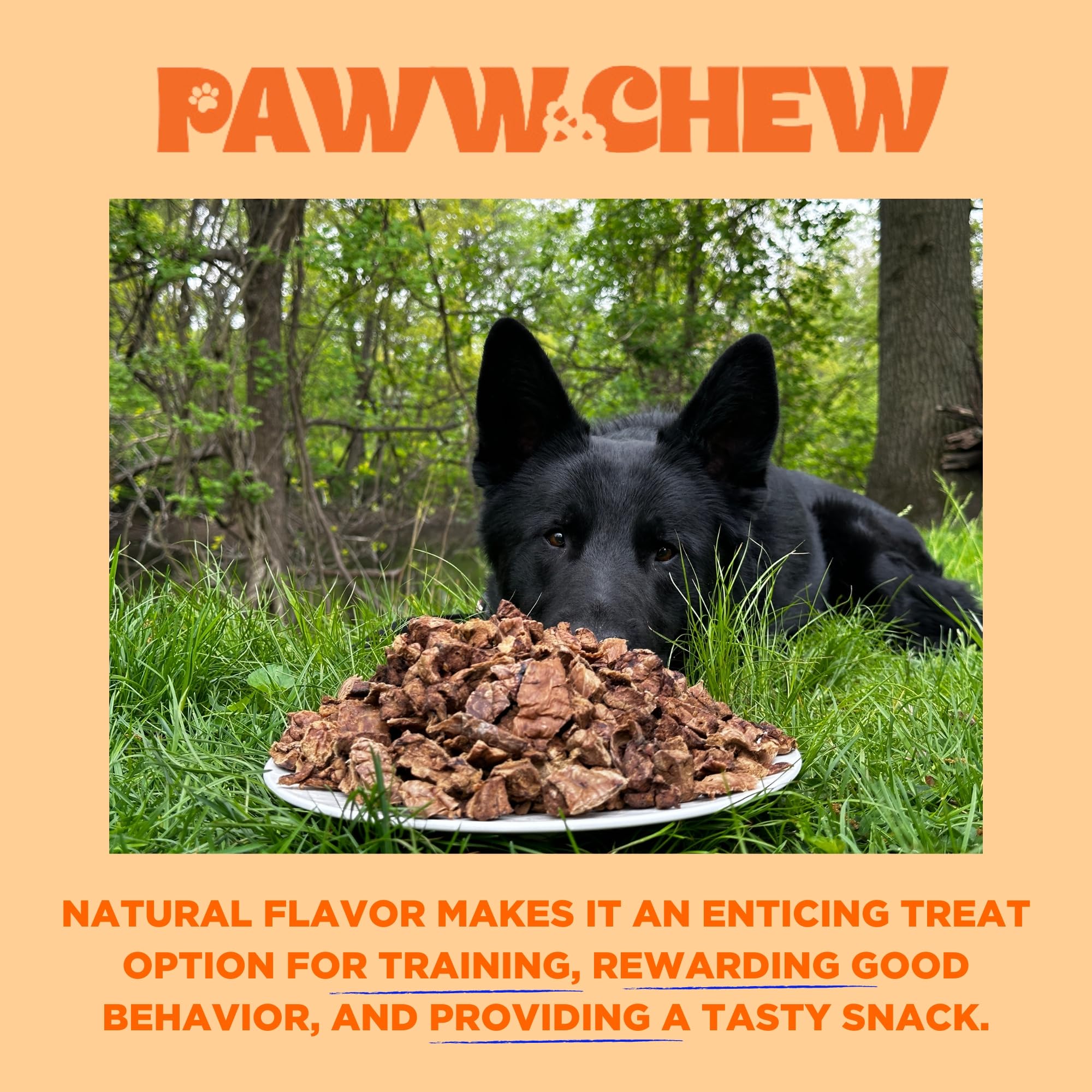 USA-made Paww Chew Beef Lung Treats packaging emphasizing domestic sourcing.