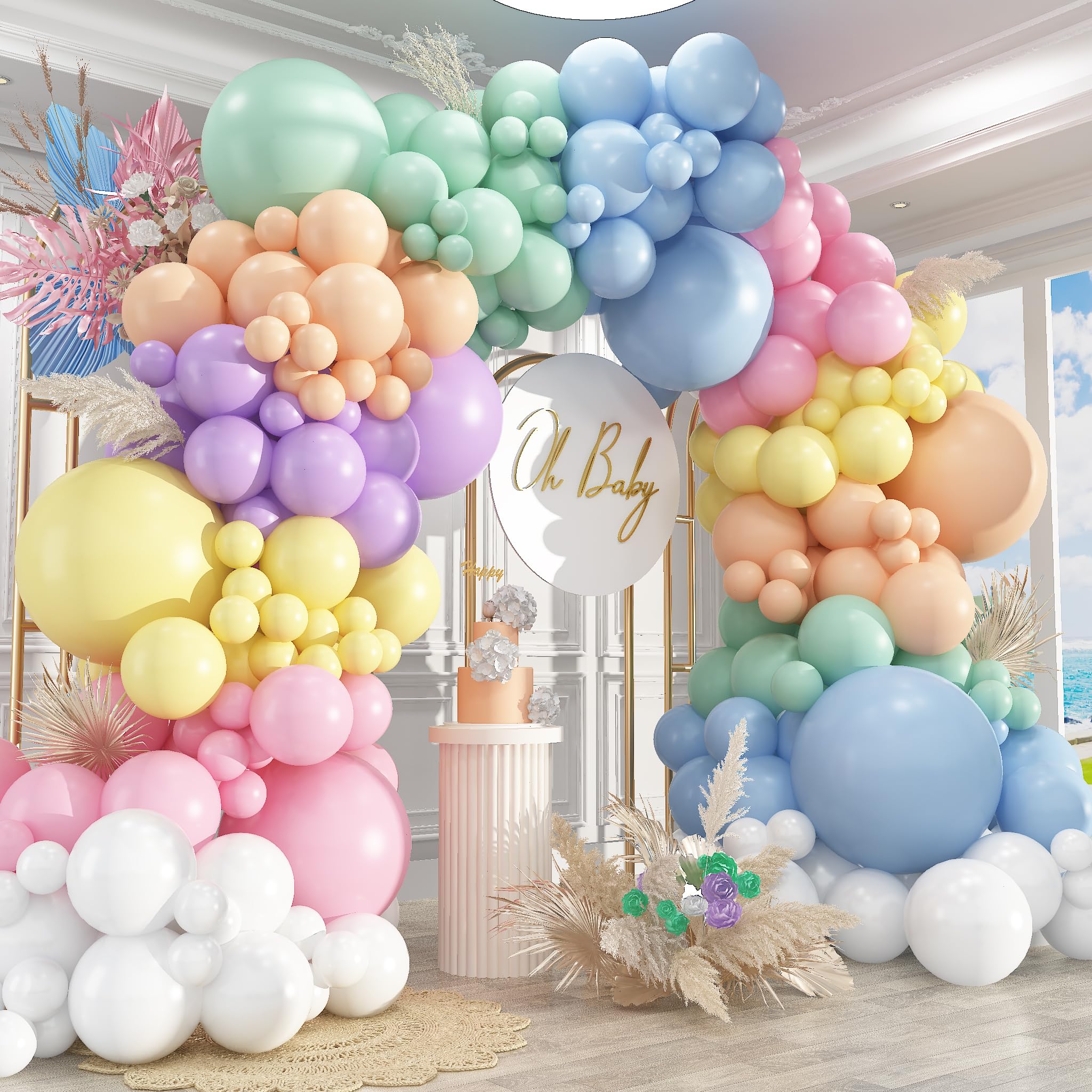 PAXILE pastel balloon arch with 18-inch balloons creates a chic wedding backdrop.