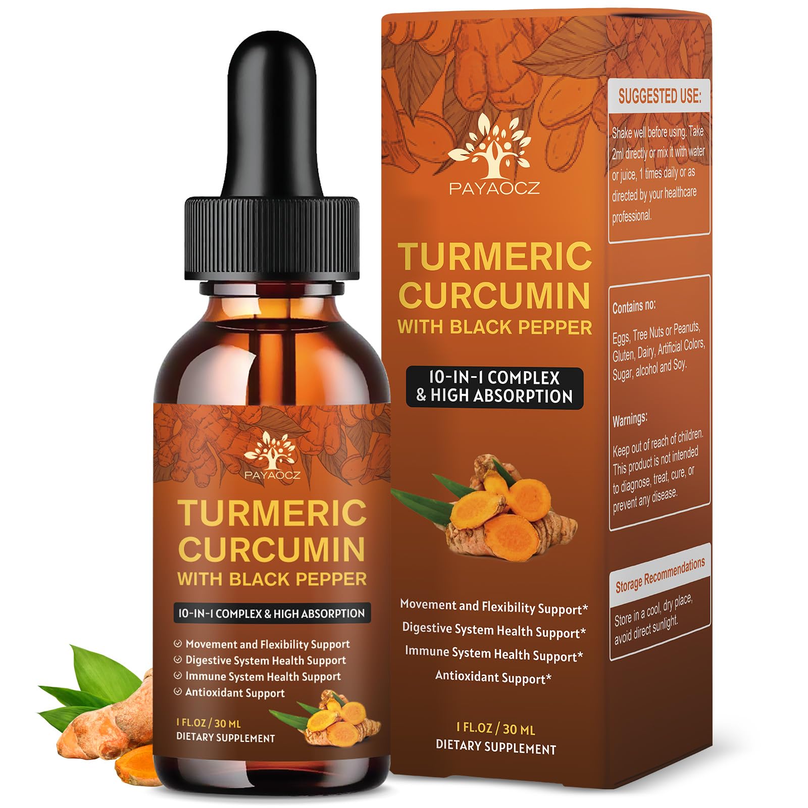 PAYAOCZ Organic Turmeric Drops bottle for daily mobility support