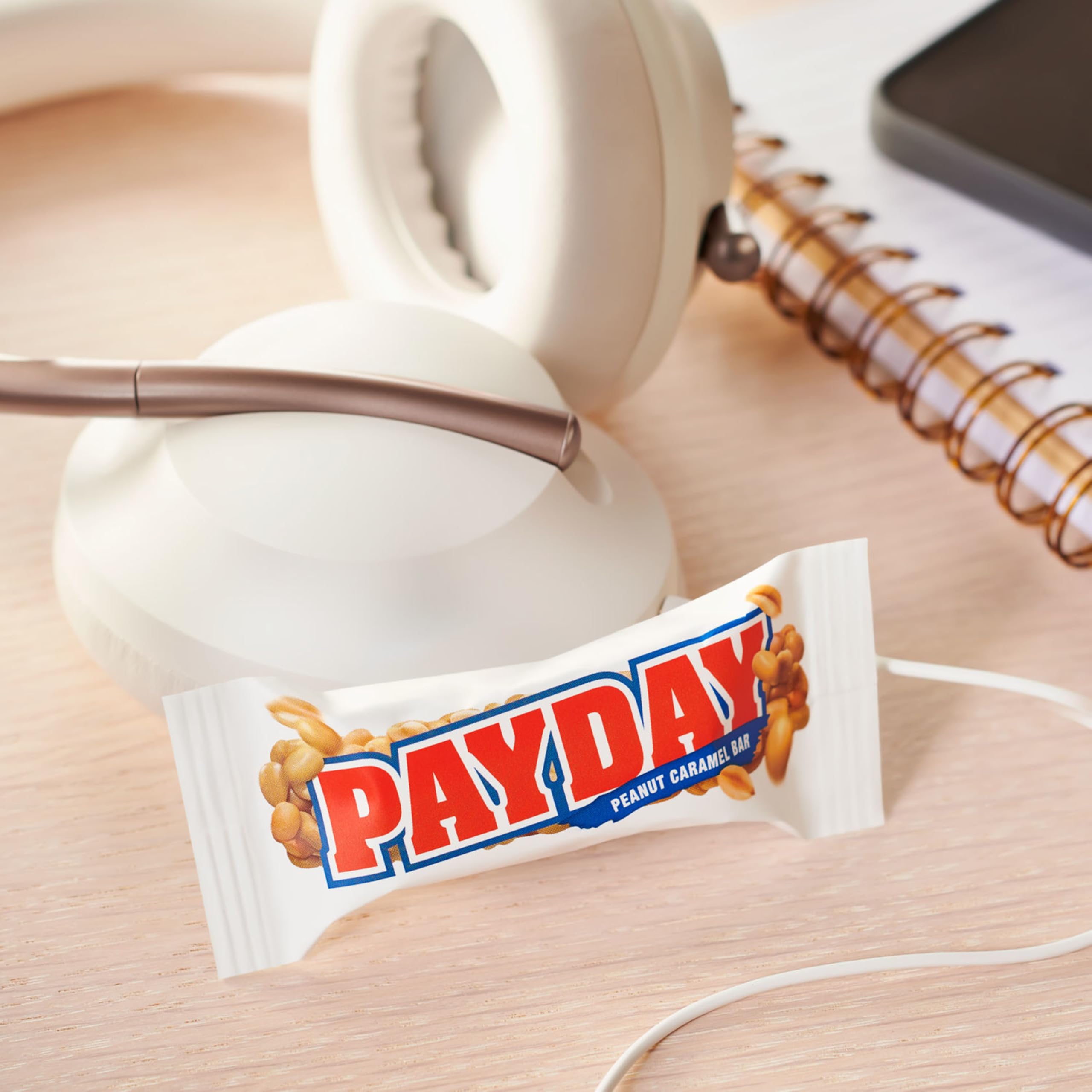 PAYDAY Peanut Caramel Snack Size in a Christmas stocking display