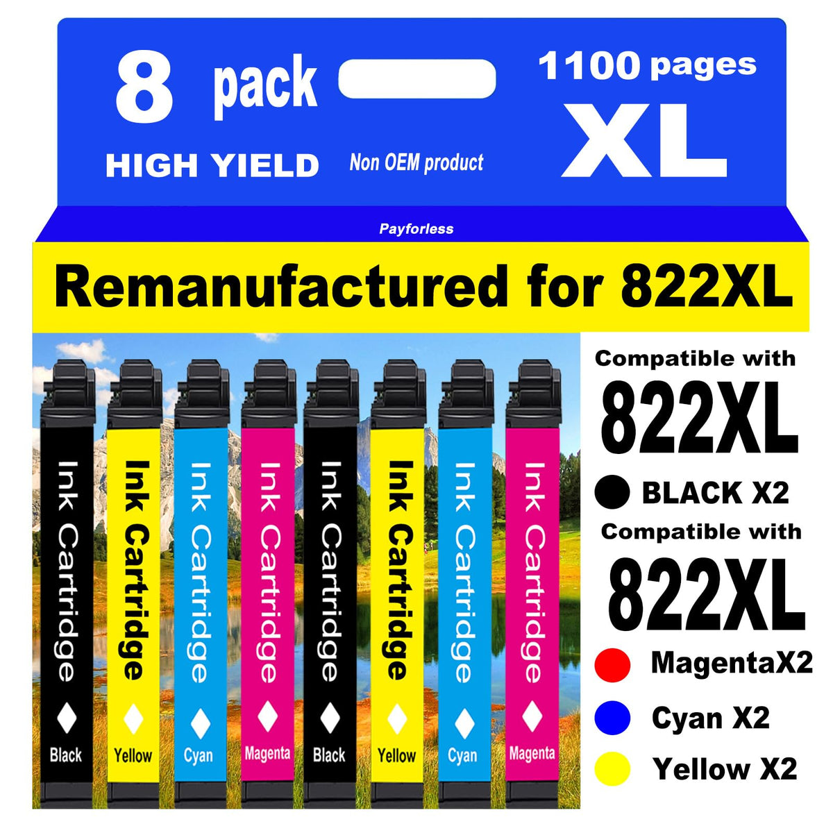 PayForLess Epson 822XL black cartridge ready for crisp, legible text.